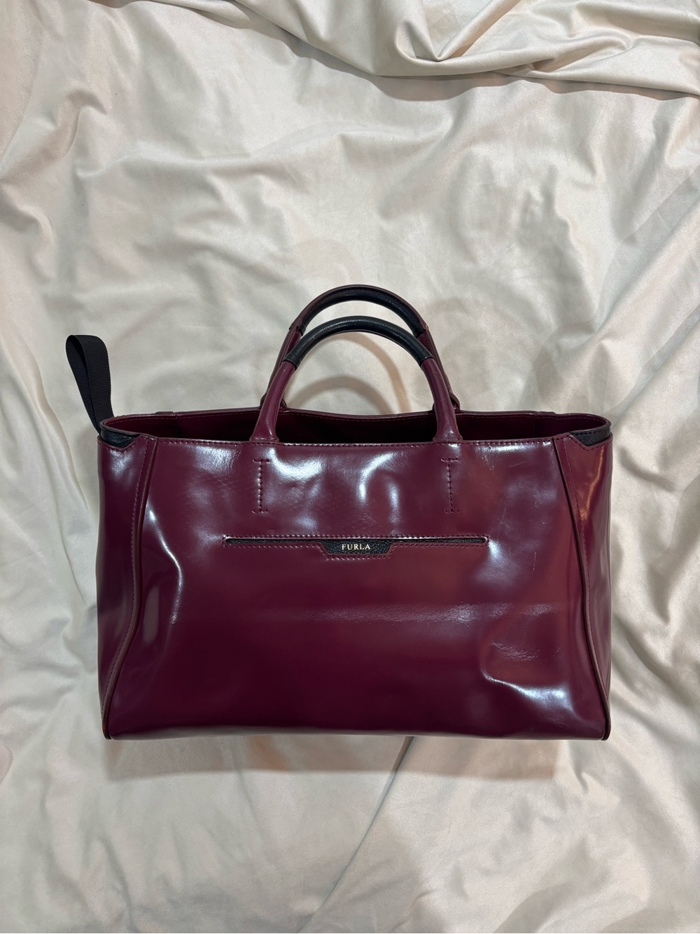 Furla Burgundy Patent Leather Satchel